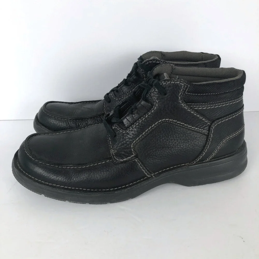 CLARKS Leather Lace Up Ankle Chukka Boots Moc Toe Sz 10.5 M Black Light 63310